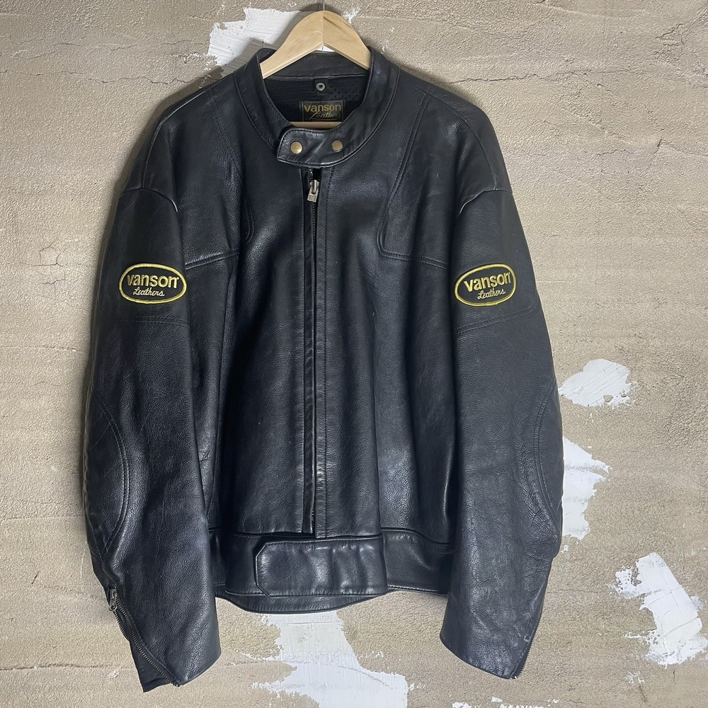 Vintage Vanson Black Leather Motorcycle Jacket Size 62, 5Xl